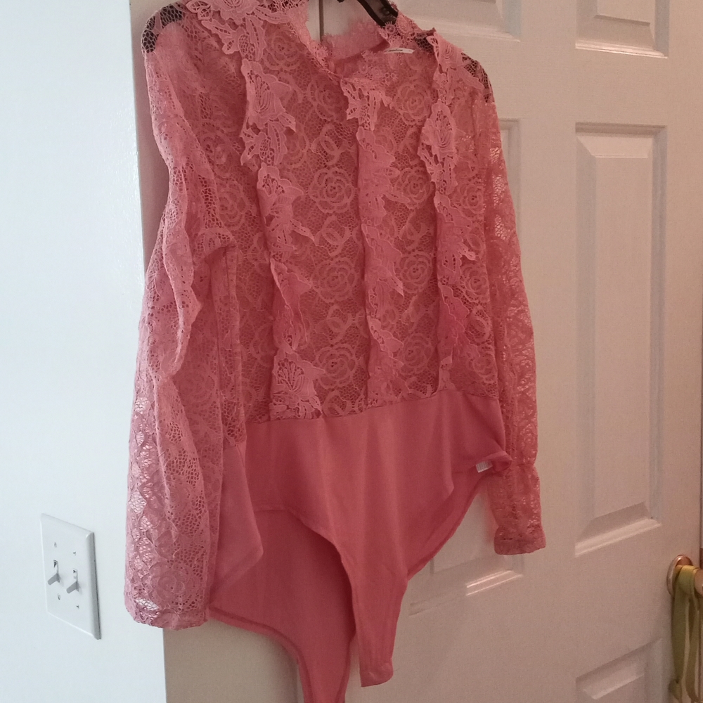 Pink lace bodysuit